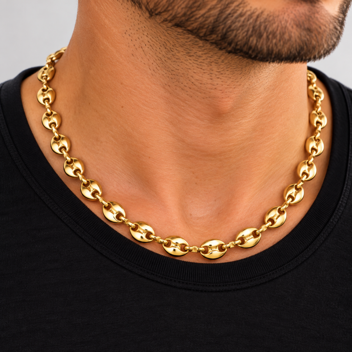 Chaîne Collier grain de café acier couleur or 50 cm x 5 mm