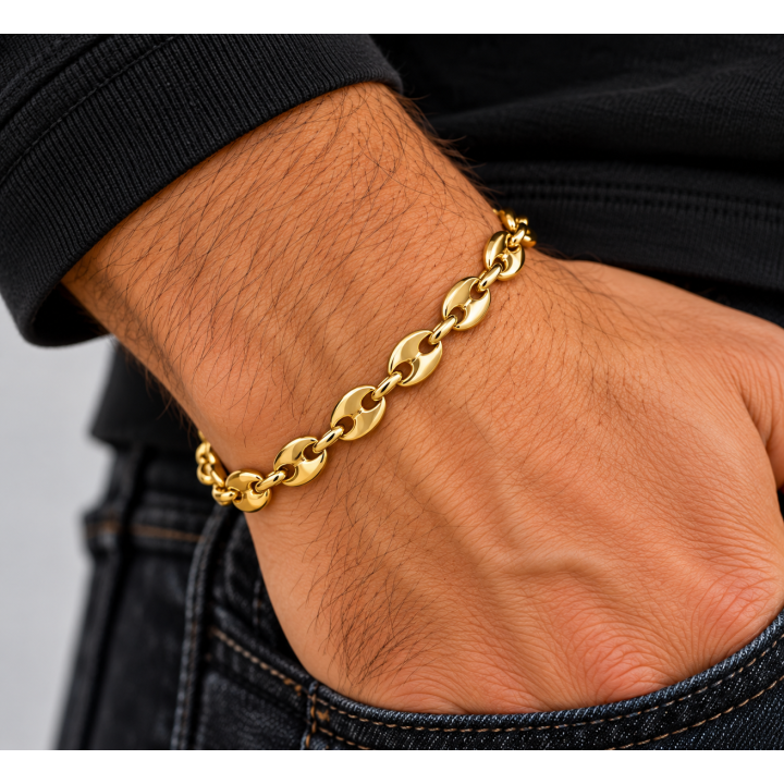Bracelet grain de café 20 cm x 7 cm acier doré
