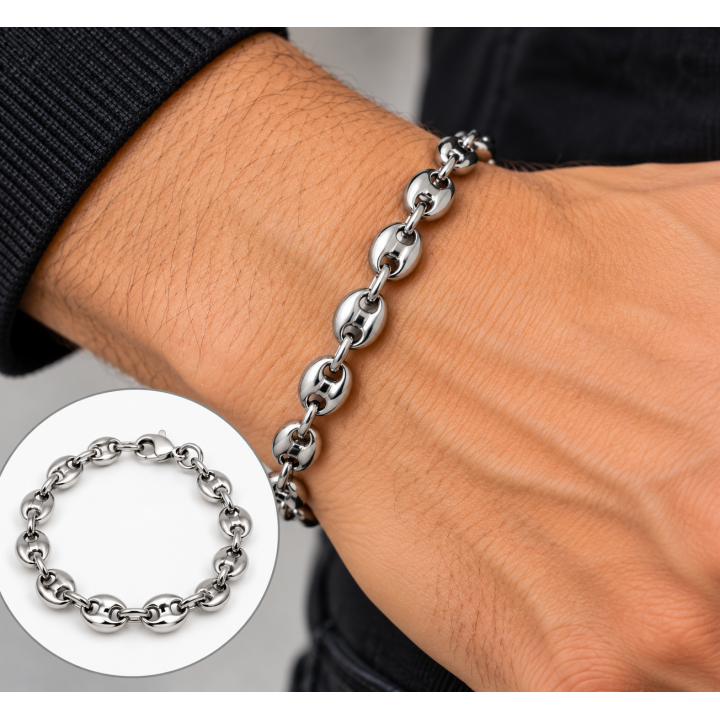 Bracelet grain de café en acier argenté – 19 cm x 8 mm