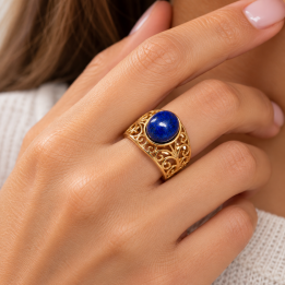 Bague Lapis Lazuli adaptable en acier