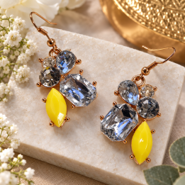 Boucles d'oreilles pendantes jaunes alliage fantaisie