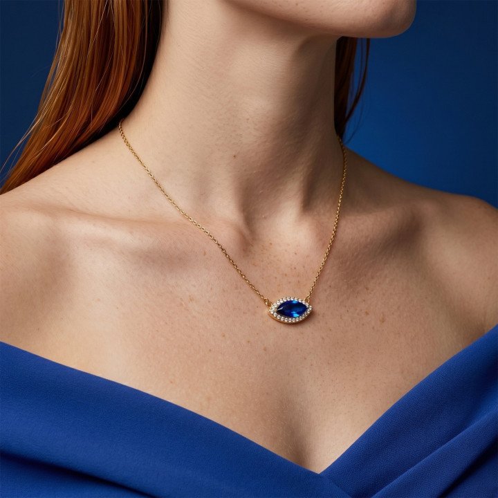 Collier zircones en acier doré