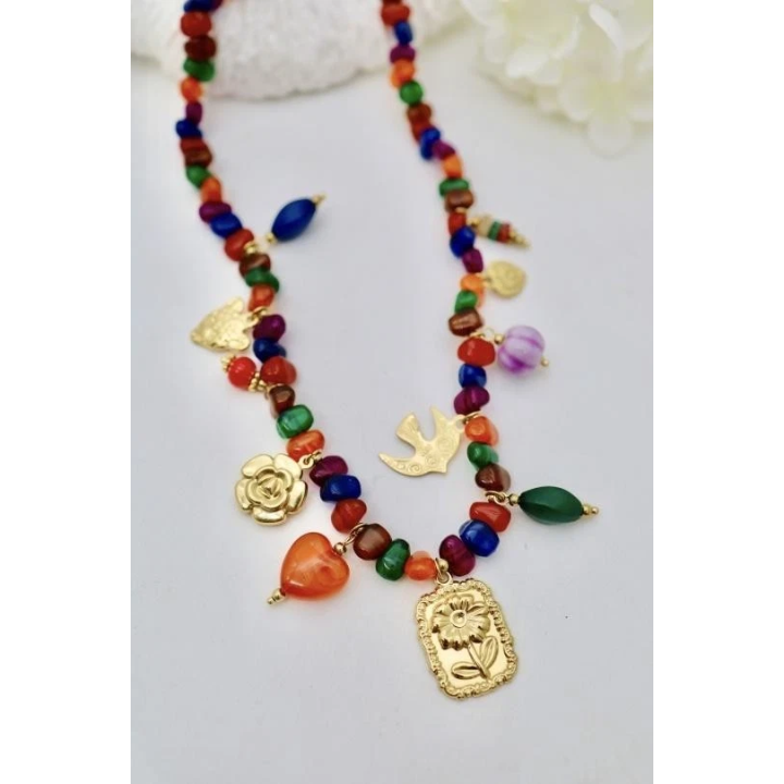 Collier multicolore avec des pampilles en acier