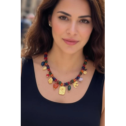 Collier multicolore avec des pampilles en acier