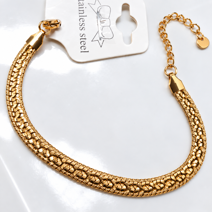 Bracelet acier doré maille plate