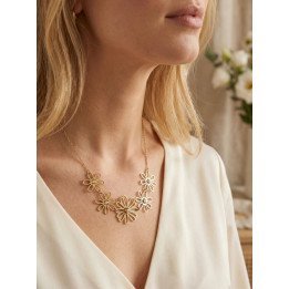 Collier fleurs en acier doré
