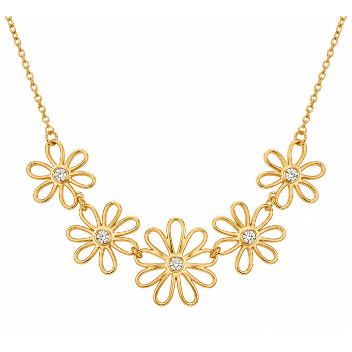 Collier fleurs en acier doré