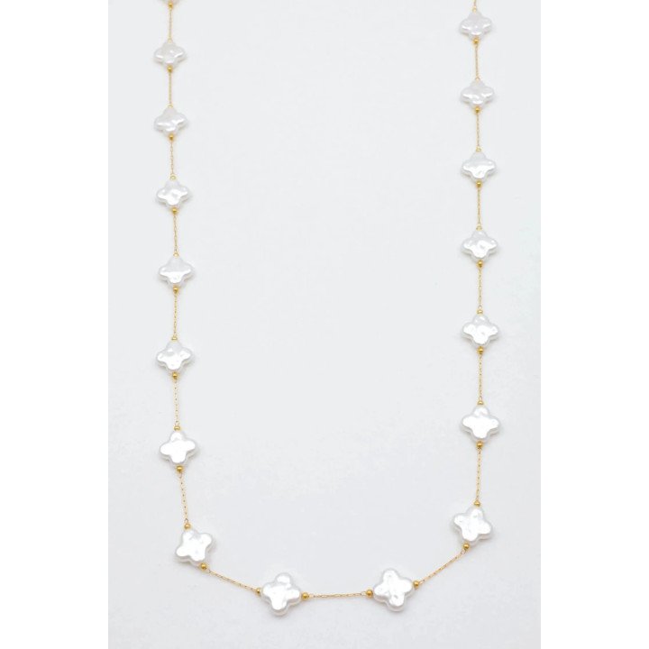 Collier sautoir trèfles blancs