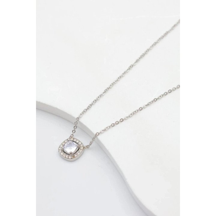 Collier pendentif carré en acier inoxydable