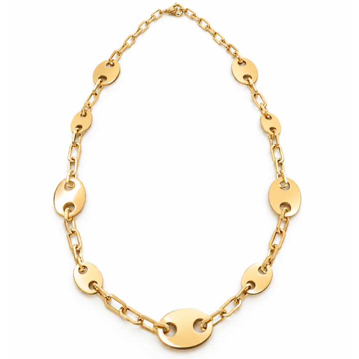 Collier sautoir maille marine en acier doré