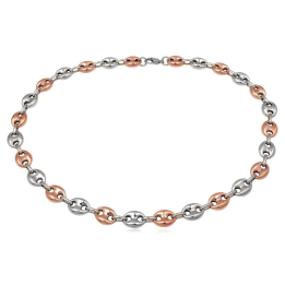 Chaîne Collier grain de café en acier bicolore 62 cm x 14 mm