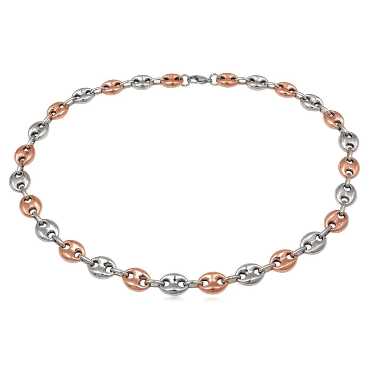 Chaîne Collier grain de café en acier bicolore 62 cm x 14 mm