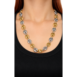 Collier grain de café bicolore 62 cm x 14 mm