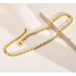 Bracelet de cheville strass blanc en Acier couleur or