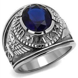 Bague Homme « United States » – Acier inoxydable argenté et pierre bleue