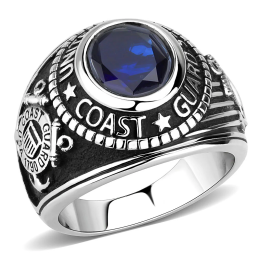 Bague Homme « United States » – Acier inoxydable argenté et pierre bleue