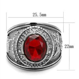 Bague Homme « United States » – Acier inoxydable argenté et pierre rouge