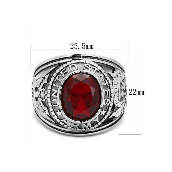 Bague homme en acier inoxydable avec pierre rouge