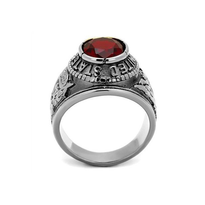 Bague homme en acier inoxydable avec pierre rouge