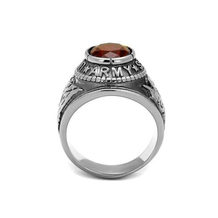 Bague homme en acier inoxydable avec pierre rouge