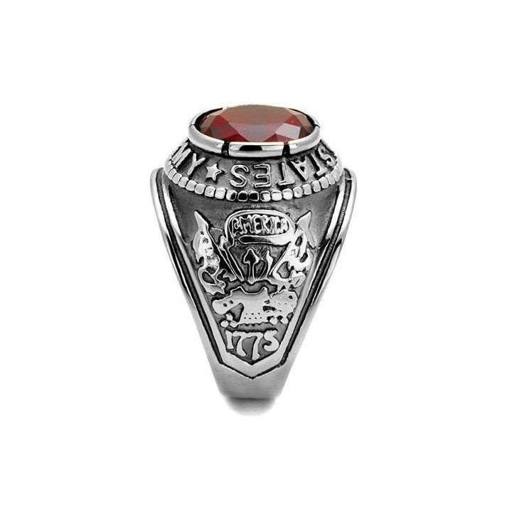 Bague homme en acier inoxydable avec pierre rouge