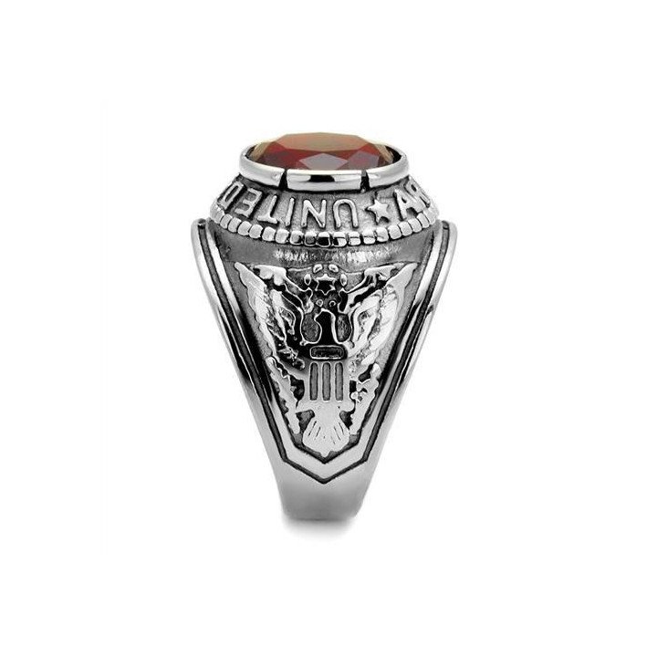 Bague homme en acier inoxydable avec pierre rouge