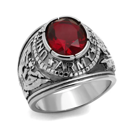 Bague homme en acier inoxydable avec pierre rouge