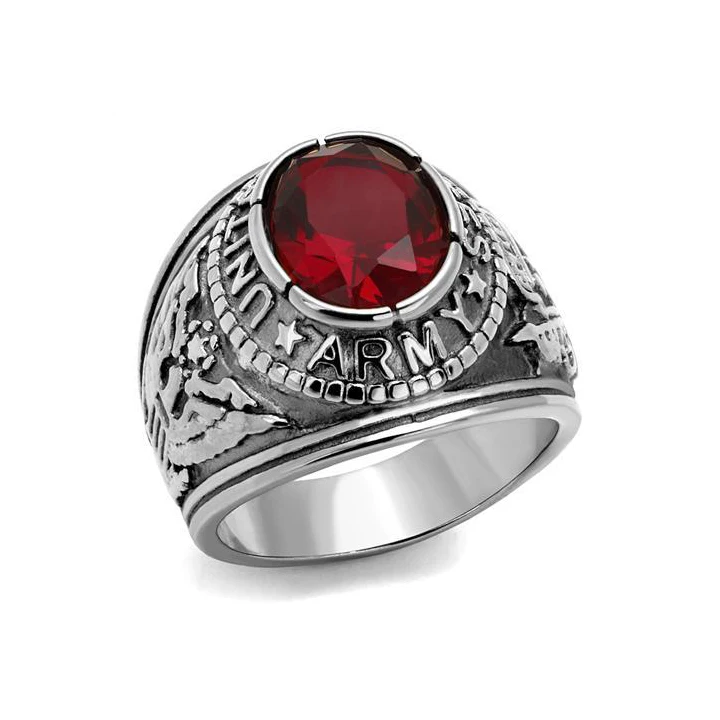 Bague homme en acier inoxydable avec pierre rouge