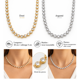 Collier zircones ronds en acier