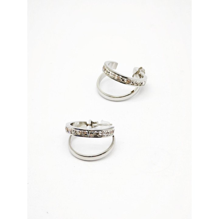 Boucles d'oreilles créoles strass 2 rangs