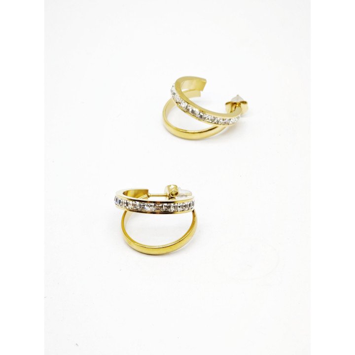Boucles d'oreilles créoles strass 2 rangs