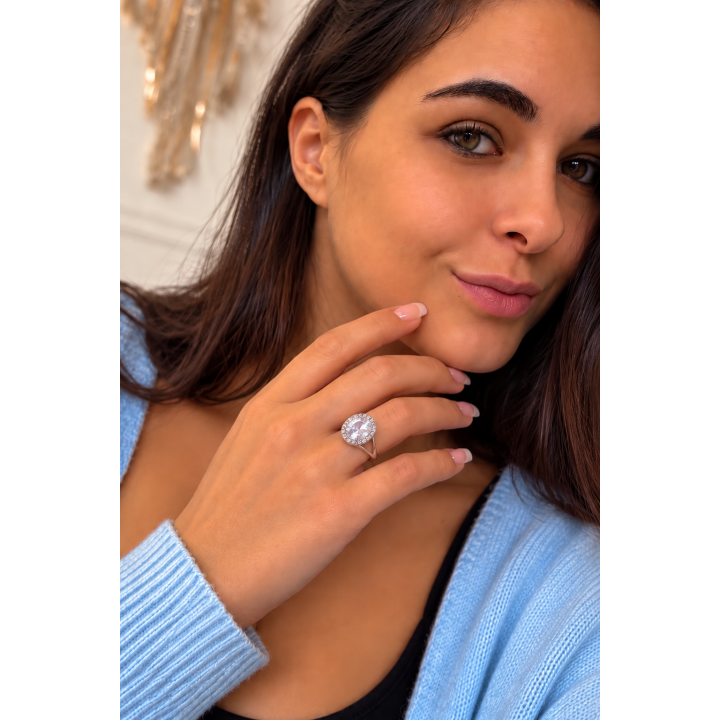 Bague ovale adaptable strass et zircone