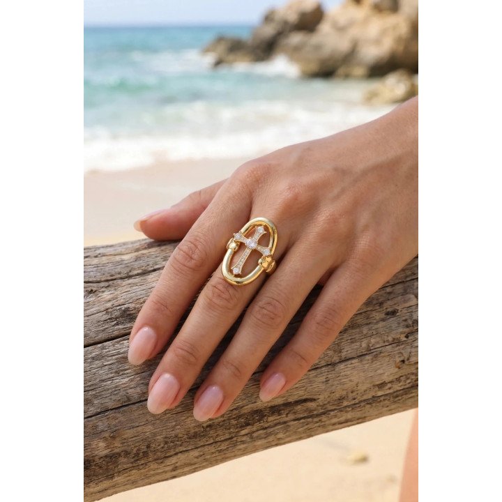 Bague croix adaptable en acier