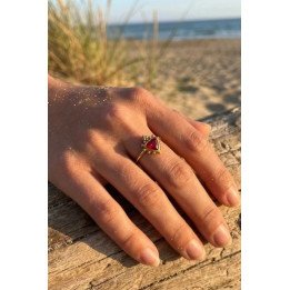 Bague cœur zircone en acier doré