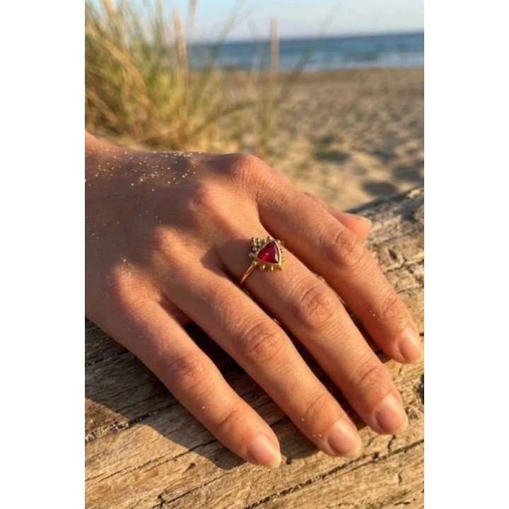 Bague cœur zircone en acier doré
