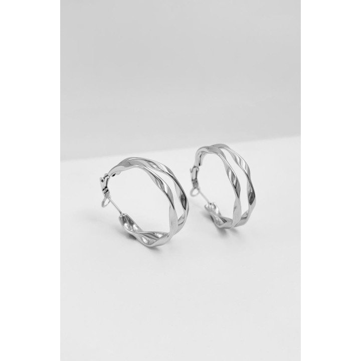 Boucles d’oreilles créoles ondulées 2 rangs en 40 mm