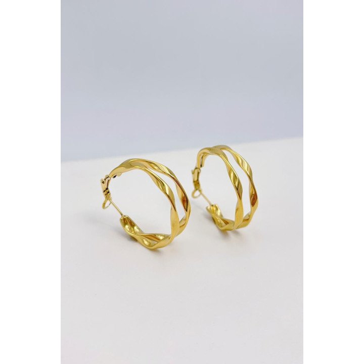 Boucles d’oreilles créoles ondulées 2 rangs en 40 mm