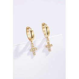 Boucles d’oreilles créoles croix en acier inoxydable – Argenté et doré