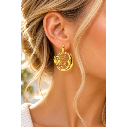Boucles d’oreilles Soleil et Lune en acier doré
