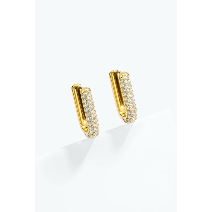 Boucles d’oreilles créoles rectangles pavées de strass