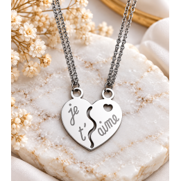 Collier Pendentif Cœur Brisé « BEST FRIENDS » en Acier
