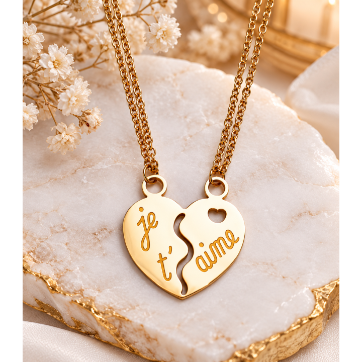 Collier Pendentif Cœur Brisé « BEST FRIENDS » en Acier