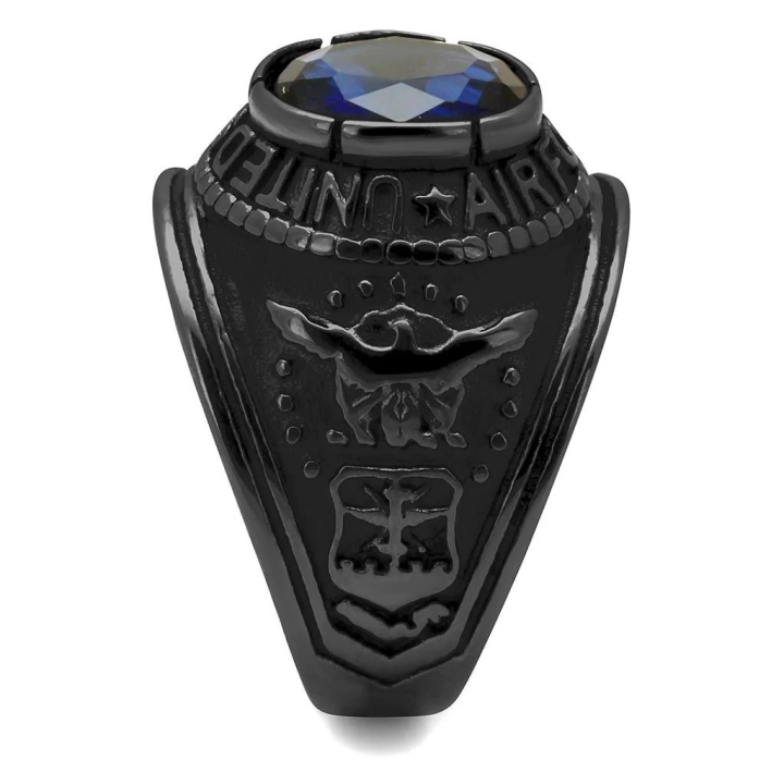 Bague USA  noire et pierre bleue UNITED STATES