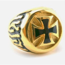 Chevalière Croix de Malte en acier inoxydable doré