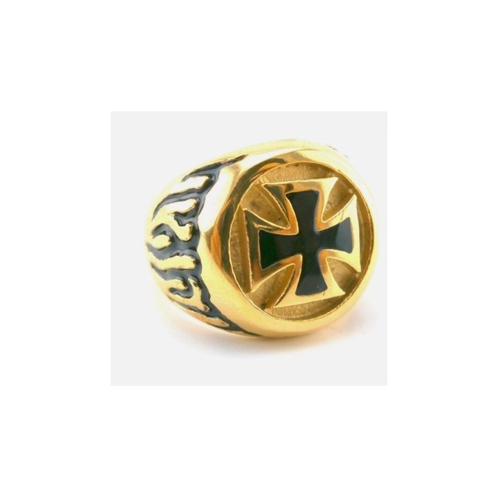 Chevalière Croix de Malte en acier inoxydable doré