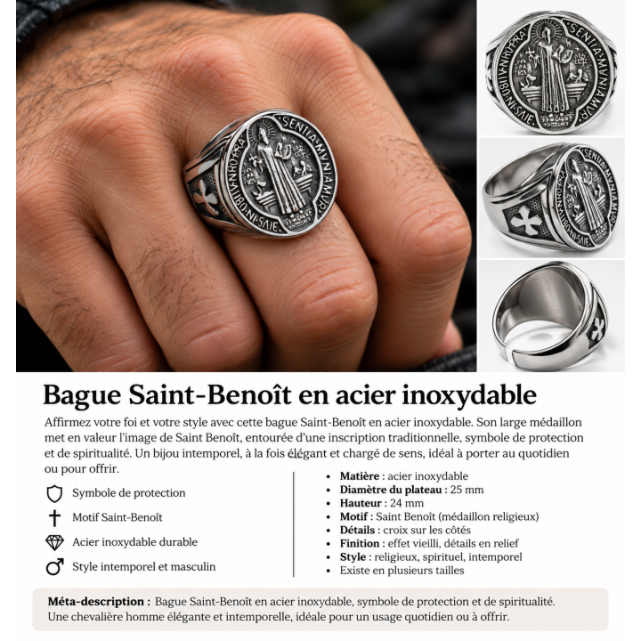 Bague Saint-Benoît en acier inoxydable