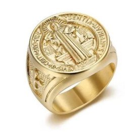 Bague Saint Benoît en acier doré