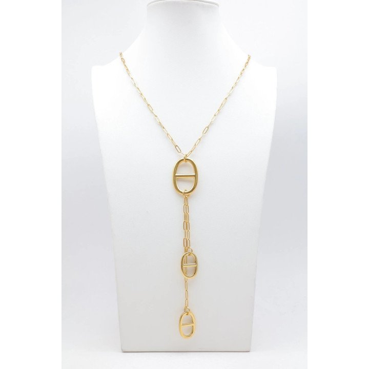 Collier sautoir maille marine en acier inoxydable doré