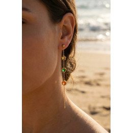 Boucles d’oreilles pendantes dorées avec cœur vert et pierres colorées