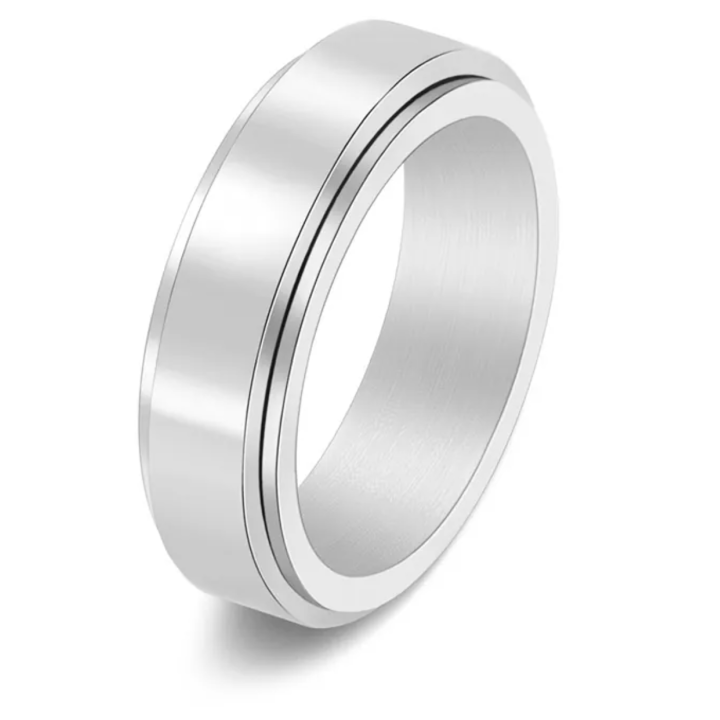 Bague homme anti stress en acier inoxydable argenté